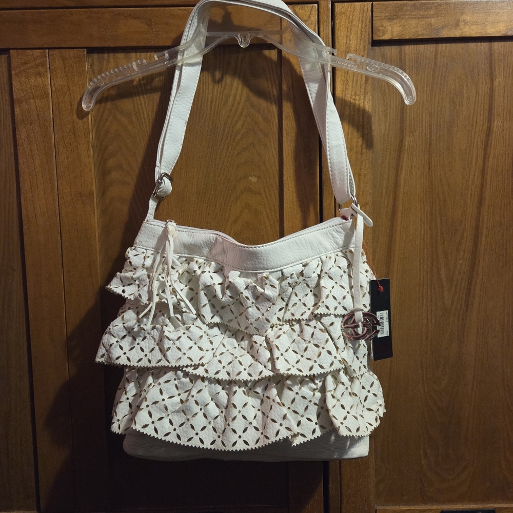 Red By Marc Ecko Women's White Draped Faux Leather PVC Shoulder Sling Bag New